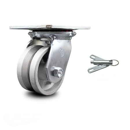 Service Caster 4 Inch Heavy Duty V Groove Semi Steel Caster with Ball Bearing and Swivel Lock SCC-35S420-VGB-BSL